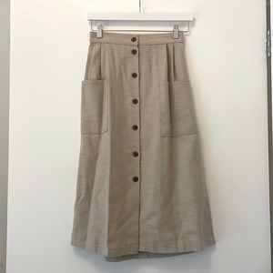 Oak and Fort buttoned front beige midi skirt, elastic waist